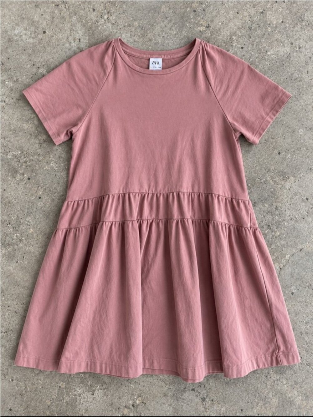 Zara Tiered Babydoll Cotton Dress Girls 11-12 Dusty Rose Feminine Minimalist